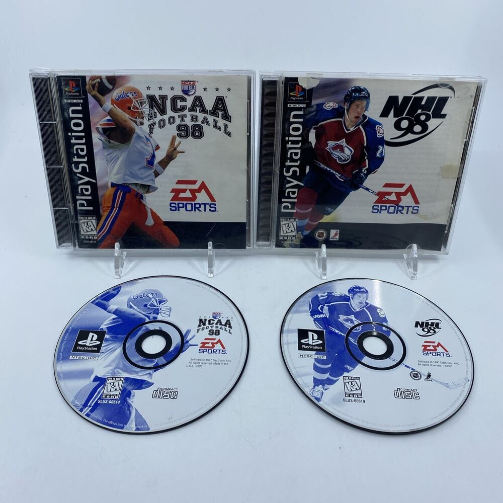 NCAA Football 98 + NHL 98 PS1 PlayStation 1 Game Lot Complete CIB Tested